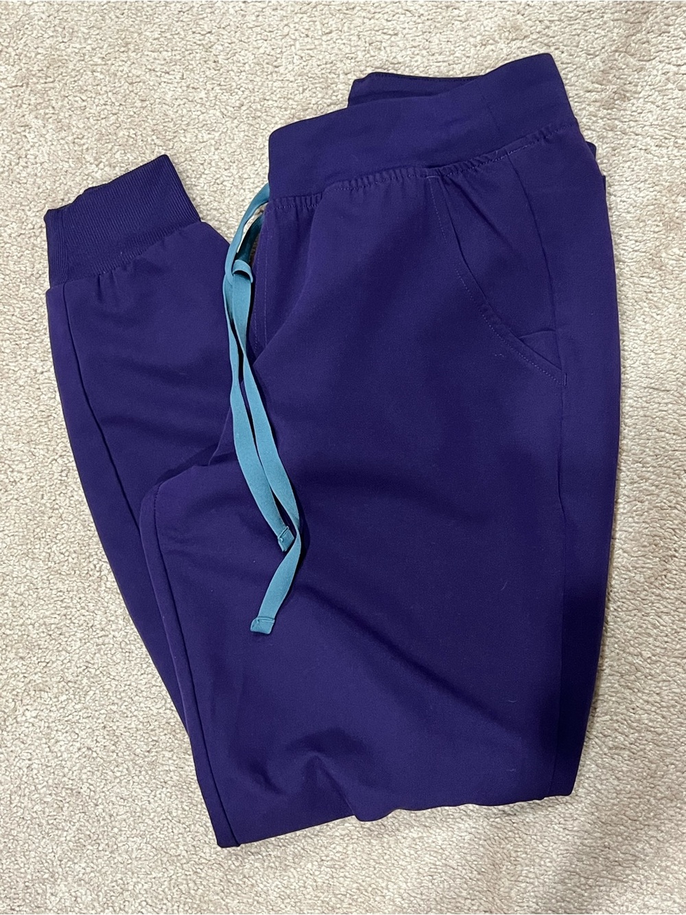 Figs Purple Zamora Joggers with Teal Drawstring